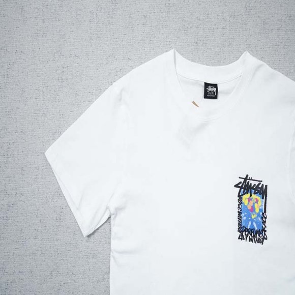 STUSSY Rear Logo Bouquet T-Shirt - White Short Sleeve - Picture 7 of 13